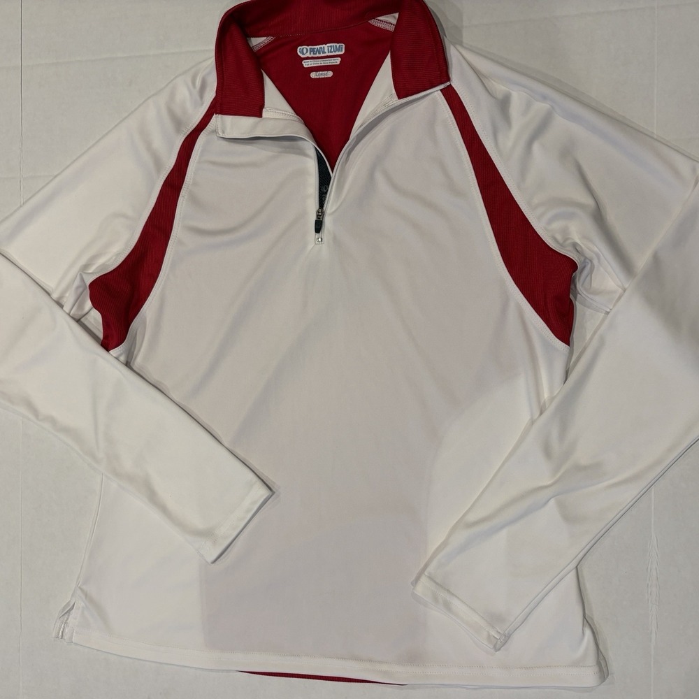 Pearl Izumi Transfer Cycling 1/4 Zip Top Mens Large Red White Long Sleeve